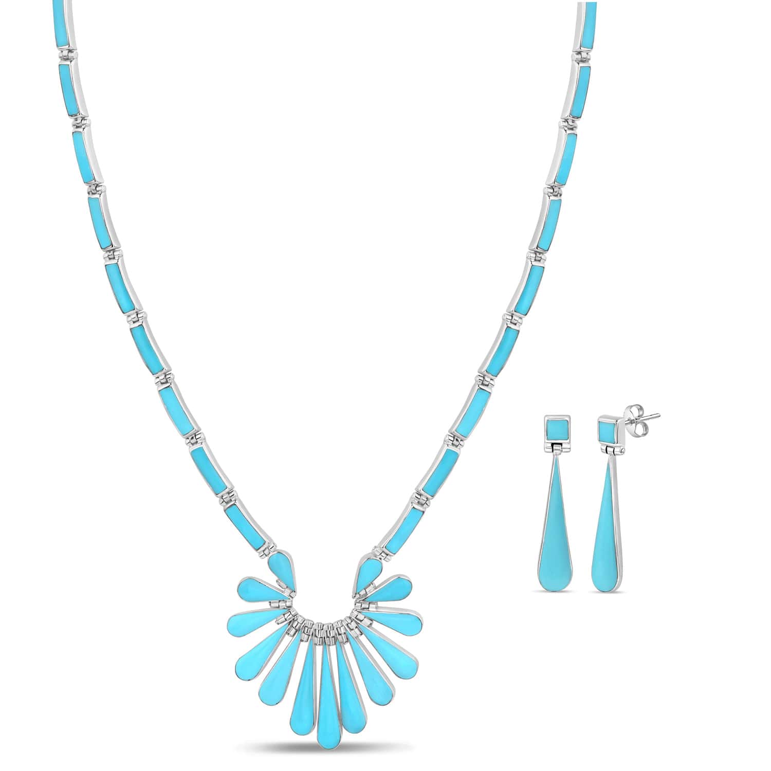 Sterling Silver Navajo Turquoise Necklace & Earrings